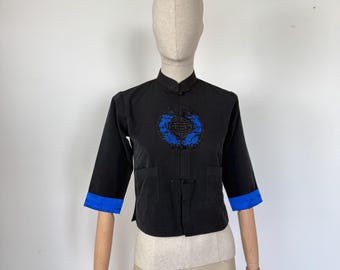 Blusa de seda vietnamita con dragón bordado y chaqueta oriental