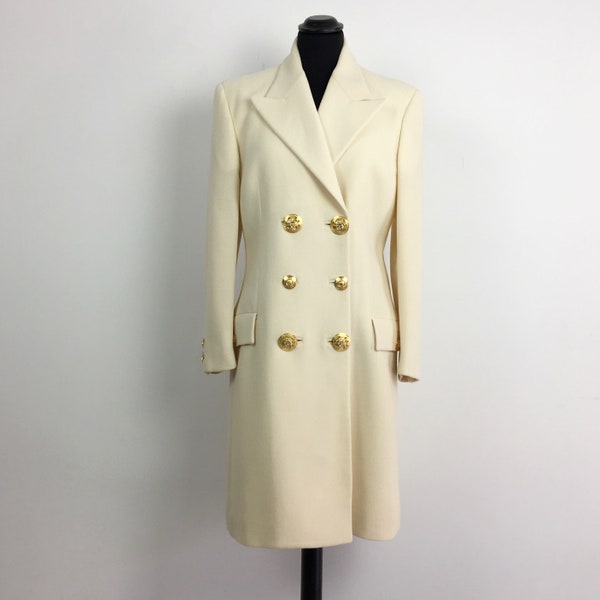 90s rare vintage Gianni Versace Couture white wool coat, made in Italy coat, elegant coat, long coat, fitted coat, women coat, classic coat