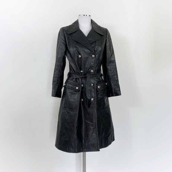 Vintage black leather trench coat, real leather coat,… - Gem
