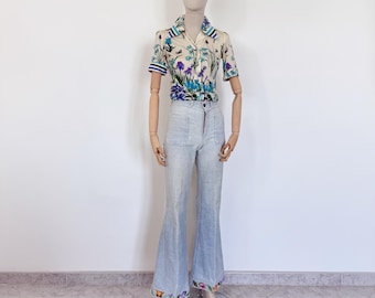 Vintage 70s Embroidered Denim Flare Pants