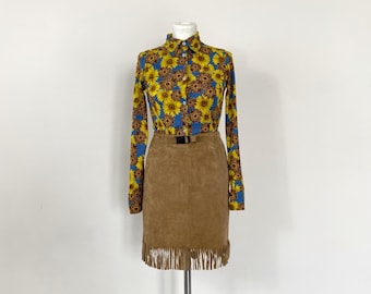 Minifalda de ante Benetton estilo años 90 Y2K con flecos (XS/S), minifalda de ante con flecos, Benetton de los años 90