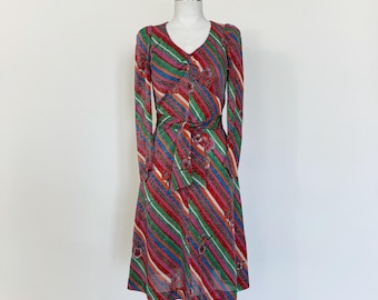 Minivestido vintage de lúrex de los años 60: vestido de cóctel de fiesta con estampado floral a rayas