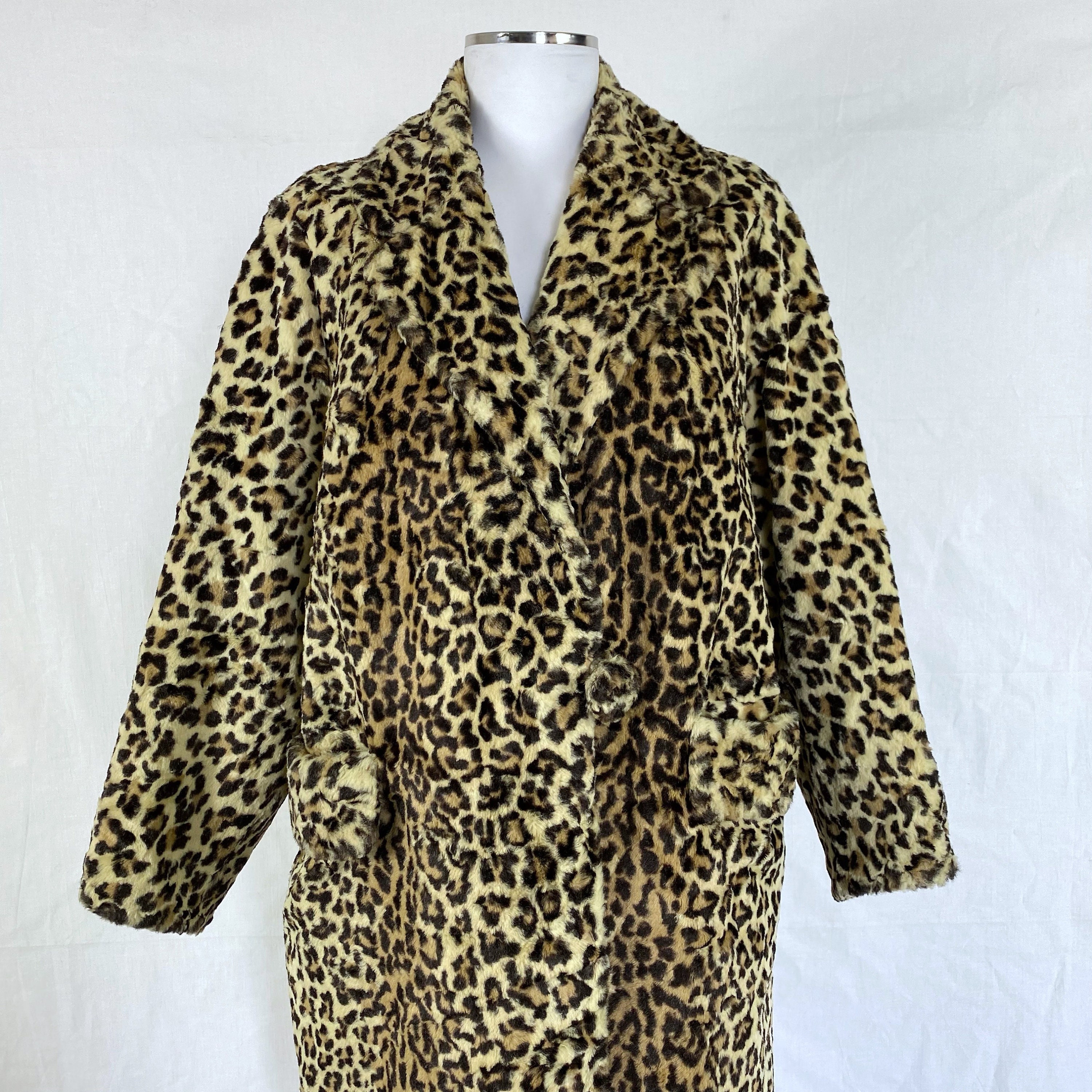 Vintage 60s 70s Faux Fur Leopard Coat 