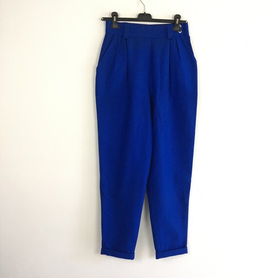 90s vintage high waist blue wool pants, high waist