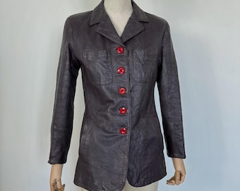 Vintage Purple Leather Blazer: Padded 90s Jacket - Size M