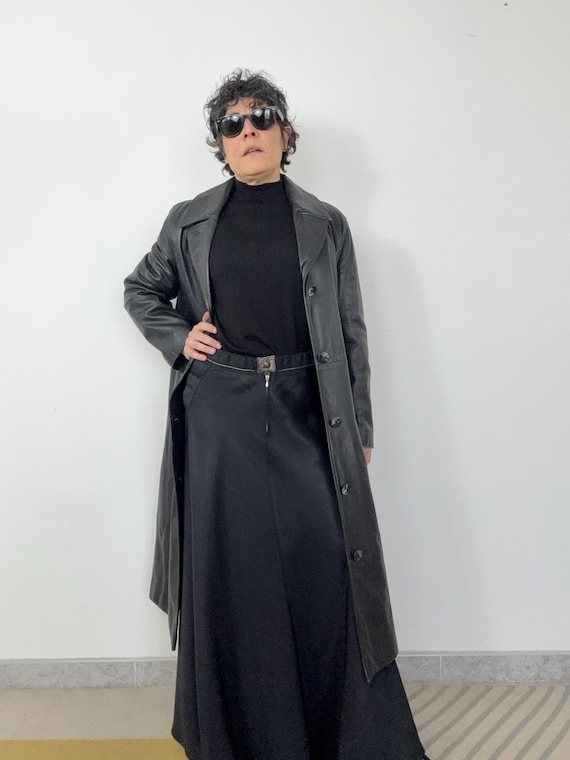 ヴィンテージ ブラック レザー マキシコート：イタリアサイズ 44 