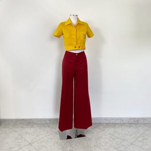 Pantalone a vita alta vintage anni 70, pantalone borgogna anni 70, pantalone donna anni 70, pantalone a zampa anni 70