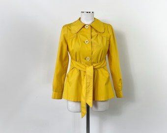 Vintage 70s Yellow Belted Jacket, Pleated Mod Style