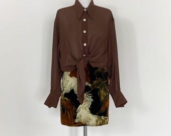Vintage 90s BYBLOS Brown Sheer Knot Shirt, Size M