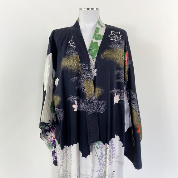 Japanese long cotton kimono, floral kimono robe, … - image 4