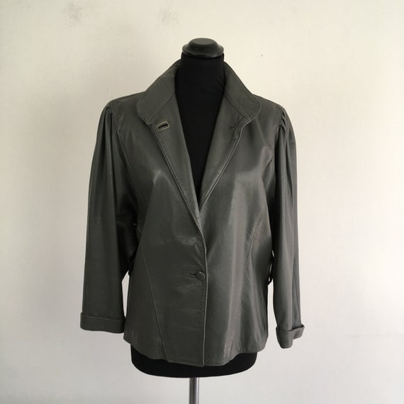 Vintage women leather short jacket, grey leather j