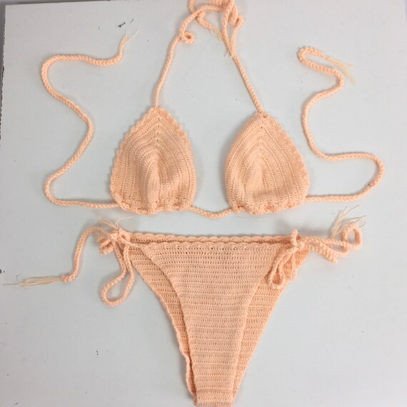 Vintage crochet pink swimsuit, crochet beachwear,