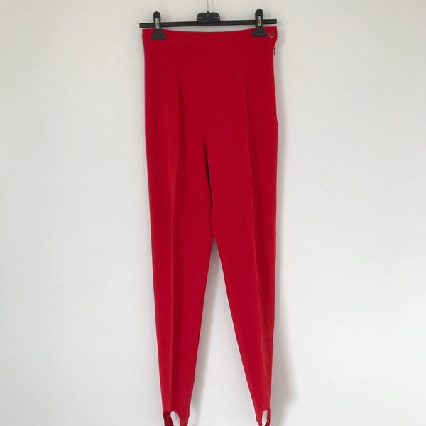 pantalon taille haute rouge KENZO vintage des années 80 et 90 avec guêtres, pantalon en laine pour femme, pantalon rouge, leggings en laine rouge, pantalon taille haute rouge