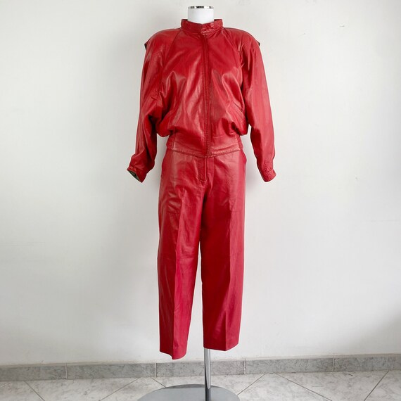 80s Vintage Red Leather Pants Suit Red 