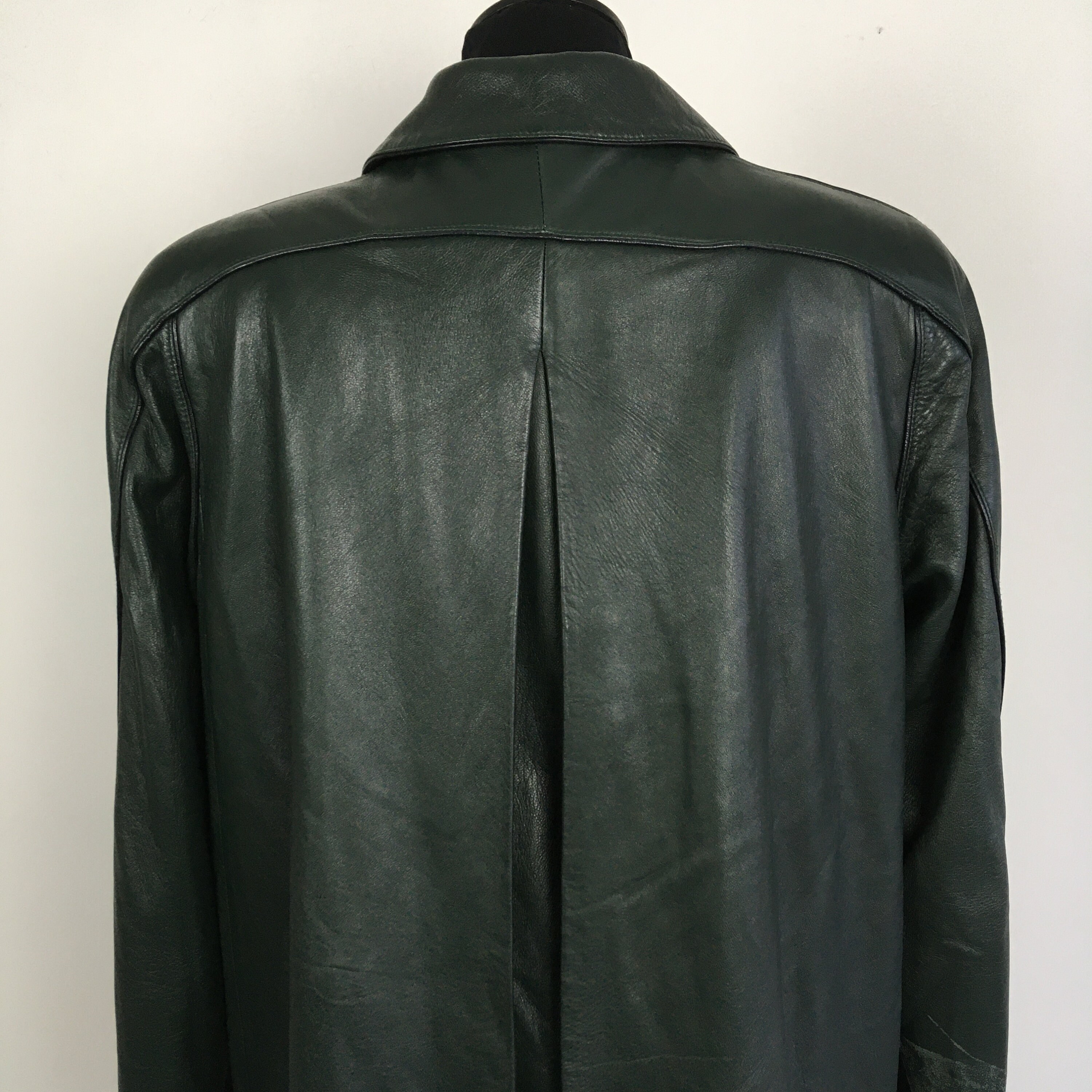 Vintage 80s 90s VALENTINO Leather Coat, Green Long Leather Coat 
