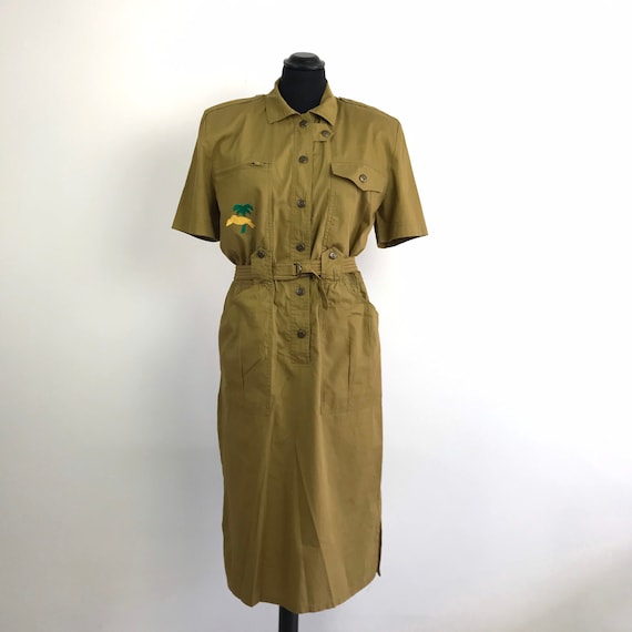 90s vintage Safari dress, belted dress