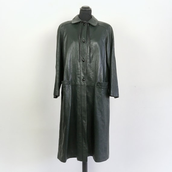 80s 90s Vintage VALENTINO Long Leather Coat, Green Long Leather