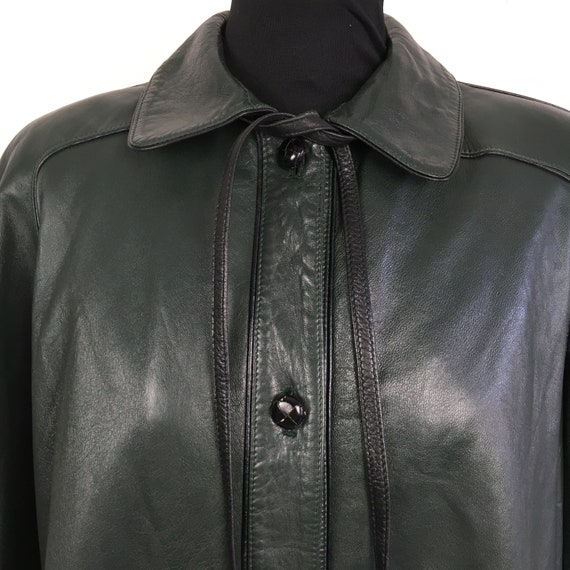 80s 90s Vintage VALENTINO leather coat, green lon… - image 5