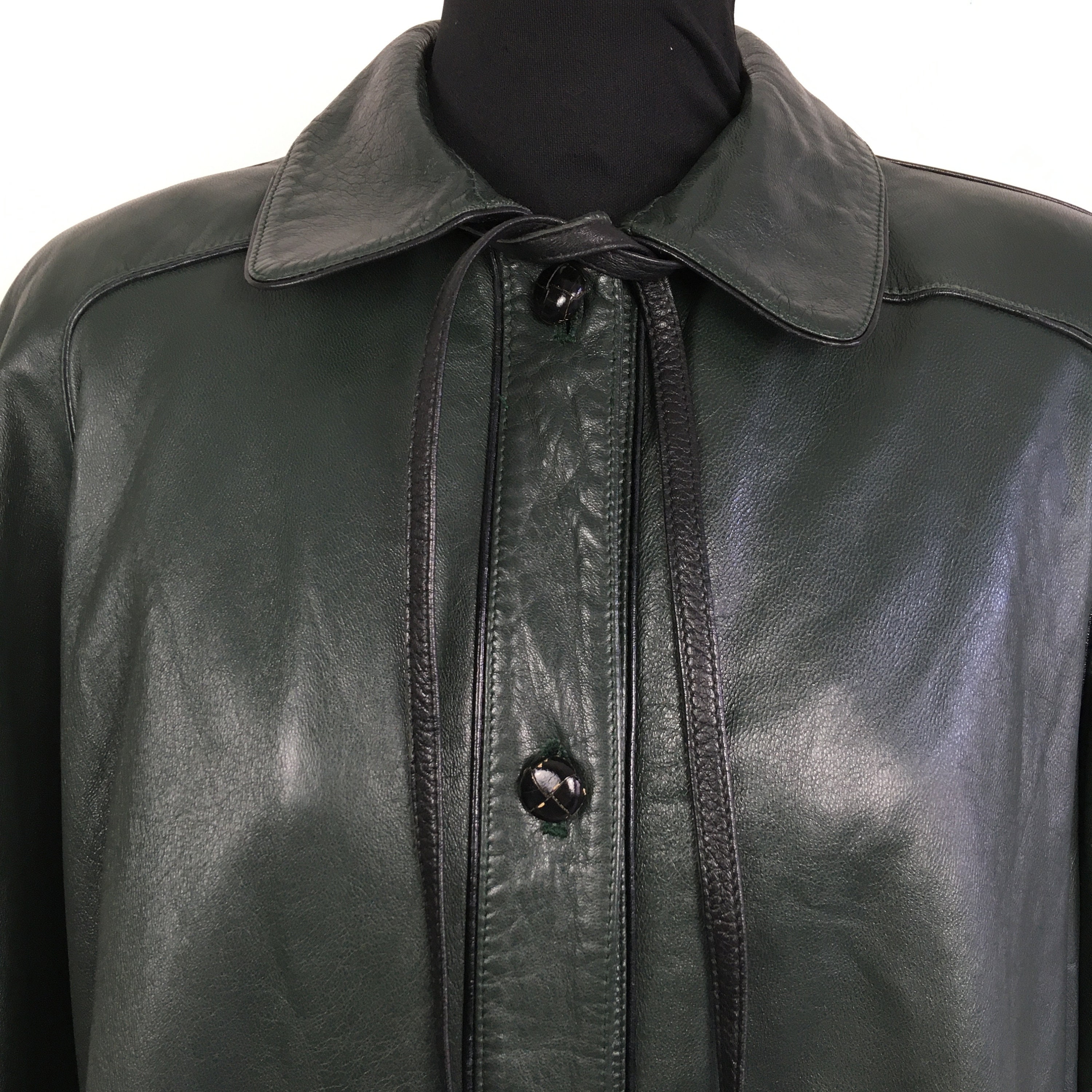Vintage 80s 90s VALENTINO Leather Coat, Green Long Leather Vintage 80s 90s VALENTINO Leather Coat, Green Long Leather