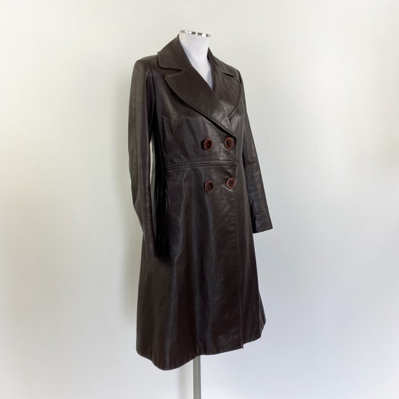 Large 1970s Brown Leather Trench Coat Wide Collar with Great Details main image 1