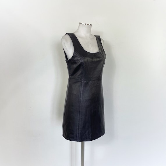 Vintage 90s Black Leather Mini Dress: Sleeveless A-line - Etsy Israel