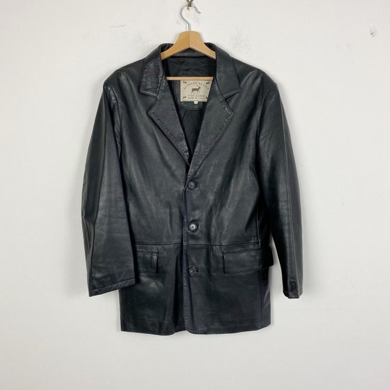 90s vintage black leather blazer, unisex genuine l