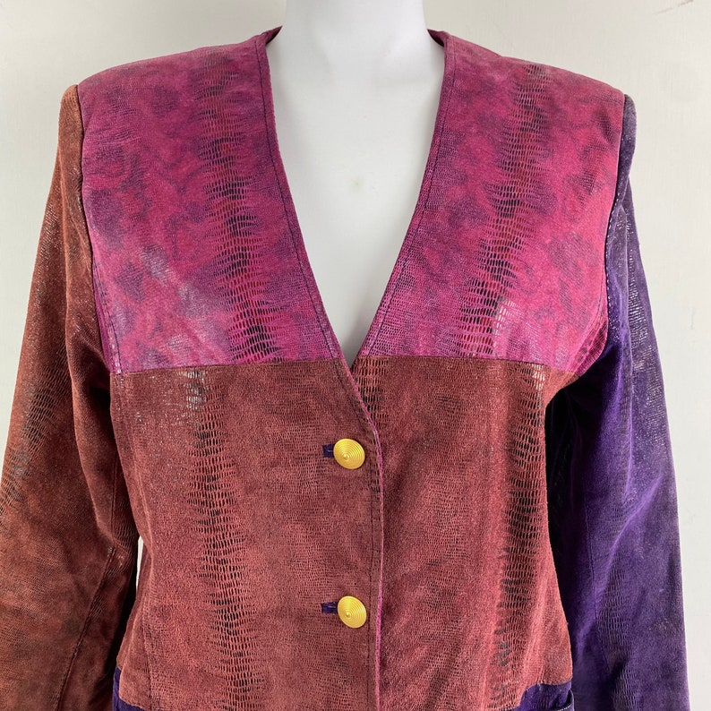 Vintage 90s colorful leather jacket, 1990s leather jacket, retro leather jacket, 1990s colorful jacket, pink and purple leather image 4