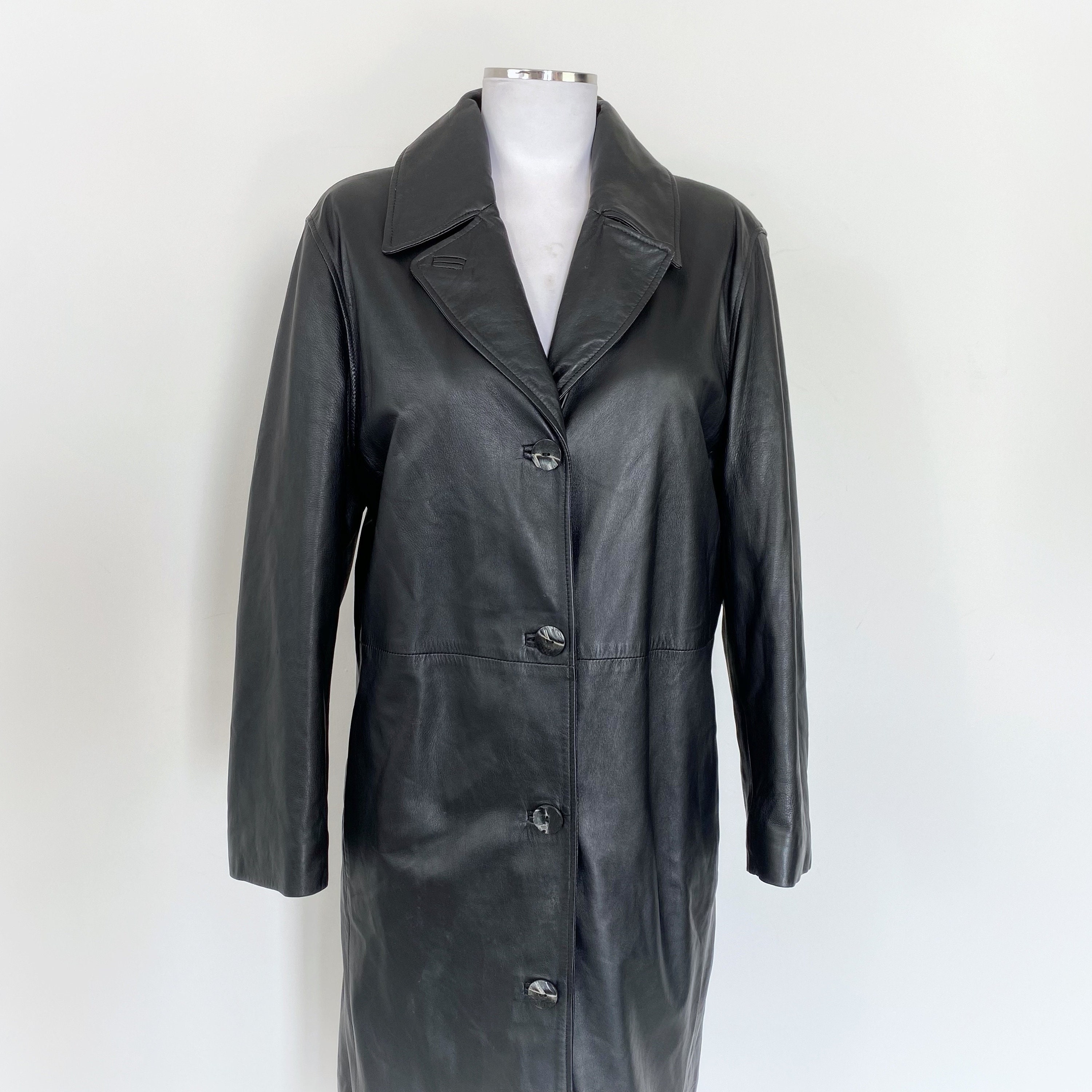 Vintage Black Long Leather Coat, Leather Long Coat, Leather Vintage Black Long Leather Coat, Leather Long Coat, Leather