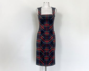 Vintage y2k Iconic DOLCE e GABBANA  D&G dress, tartan dress, bustier dress, corset dress, bodycon dress, tartan sheath dress, 1990s 90s