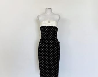Vintage ESCADA Polka Dot Strapless Dress - 1990s Designer