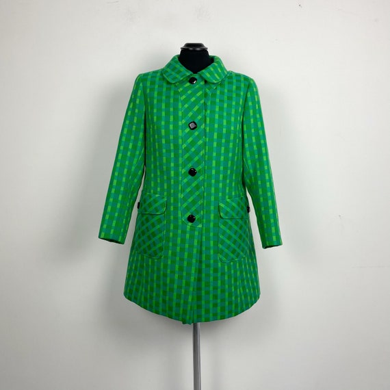 70s vintage coat, vintage 70s plaid wool coat, gre