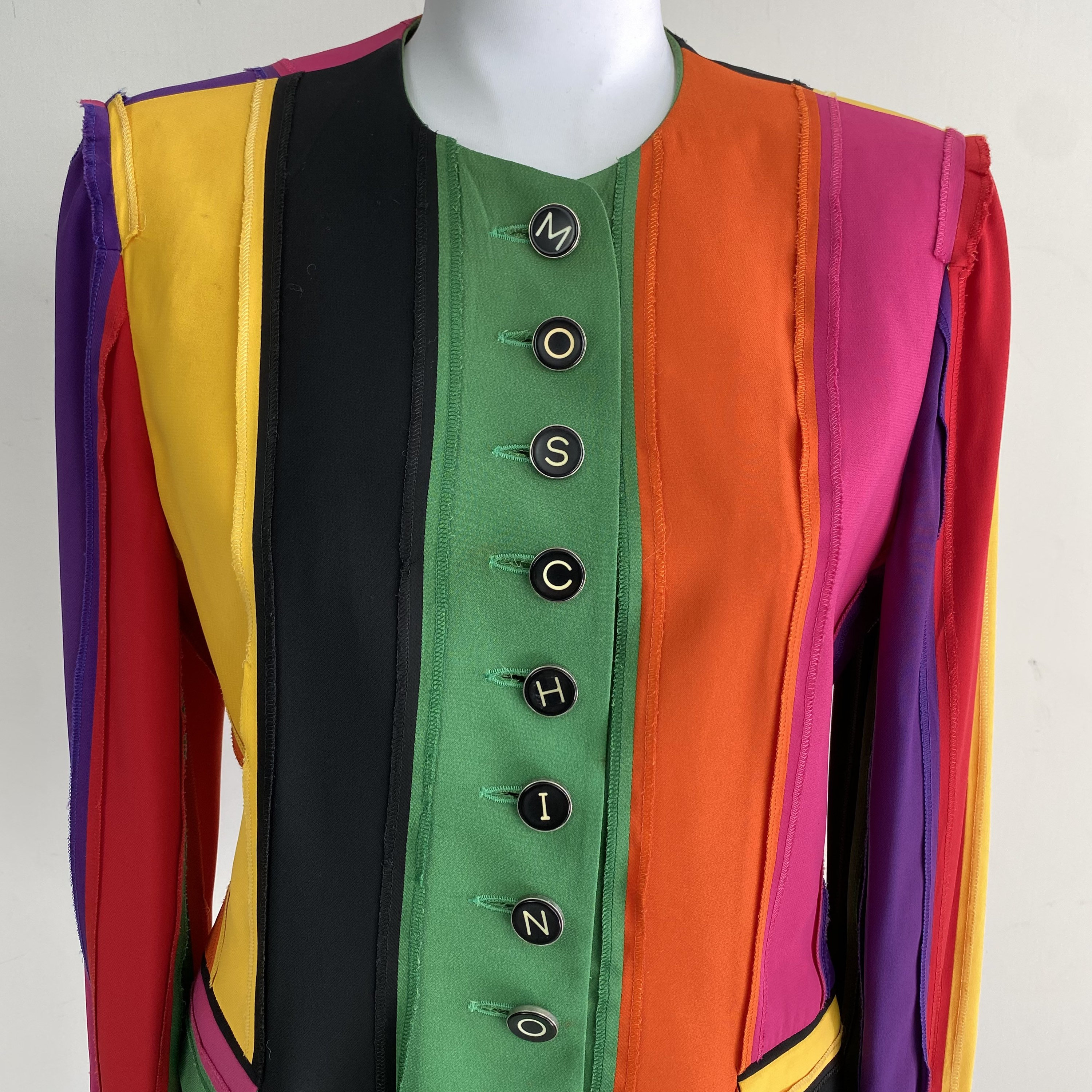 Vintage 90s MOSCHINO Couture Skirt Suit: Rainbow Stripe Jacket - Etsy