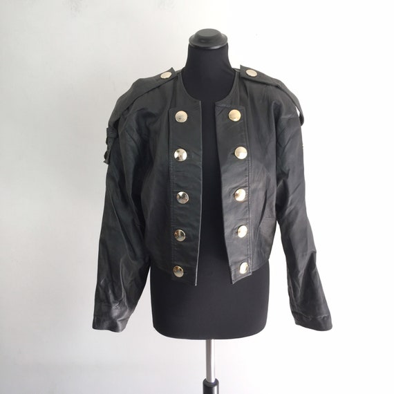 90s vintage women leather crop jacket