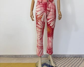 Pantalones vintage Y2K de Roberto Cavalli, pantalones florales Y2K, pantalones Roberto Cavalli