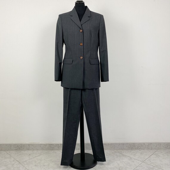 90s vintage pinstripe wool suit pants, grey women