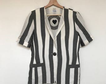 90s KRIZIA striped jacket, 90s retro jacket, 80s designer, designer blazer, designer jacket, short sleeve blazer, patterned blazer