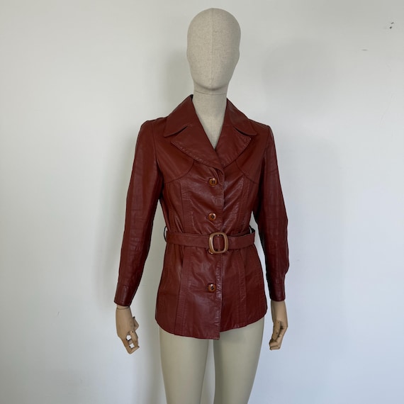 Vintage 1970s leather jacket, belted leather jacket, brown belted leather jacket