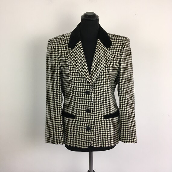 90s vintage houndstooth blazer, black and white bl