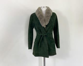 Vintage penny Lane jas uit de jaren 70, jas met nepbontkraag, jas met bontkraag