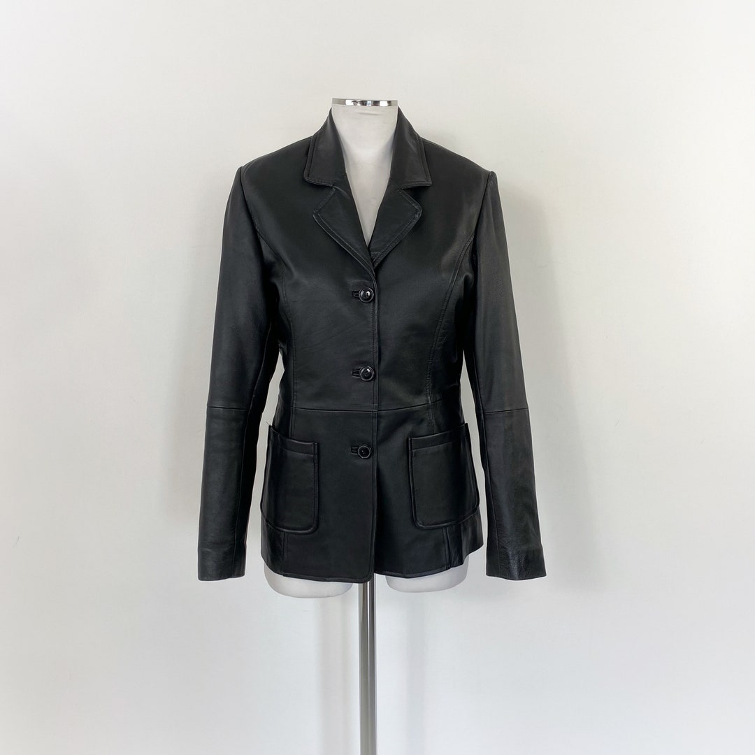 Vintage Black Patchwork Leather Blazer 3XL