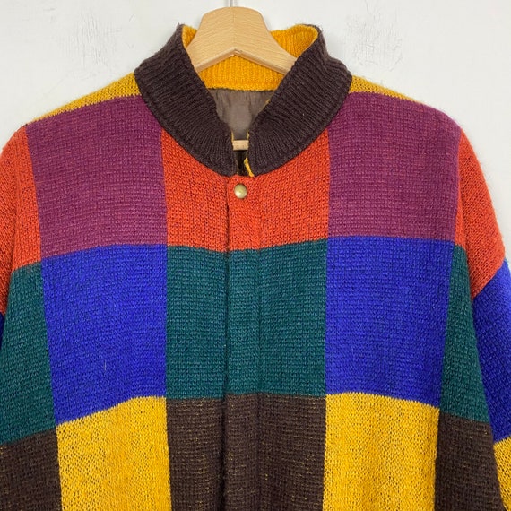 Multicolored wool cardigan jacket, colorful wool … - image 3