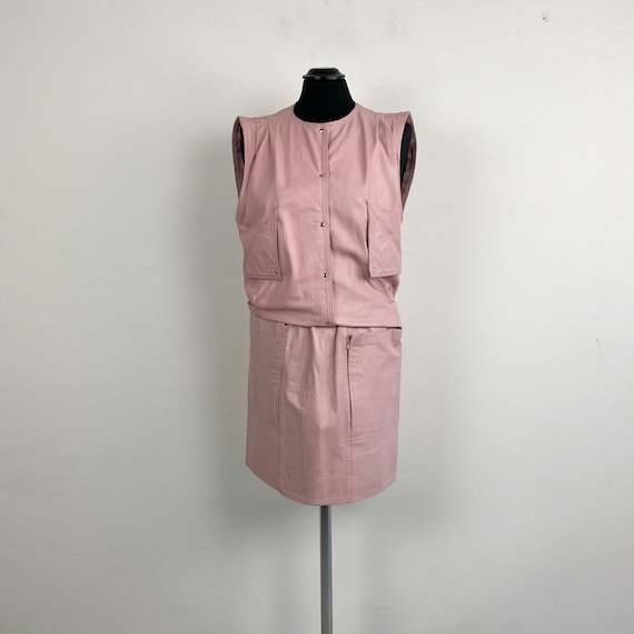 90s vintage pink leather set, pink leather skirt,… - image 1