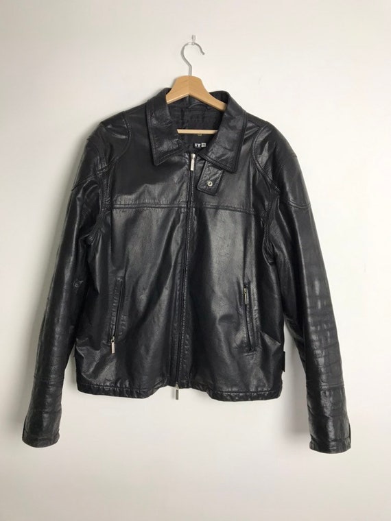 90s Versace black mens leather jacket, made in Ita
