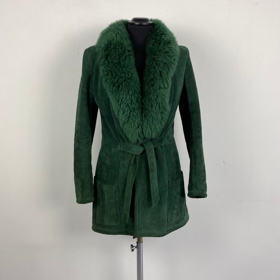 70s vintage suede jacket with faux fur collar, coa