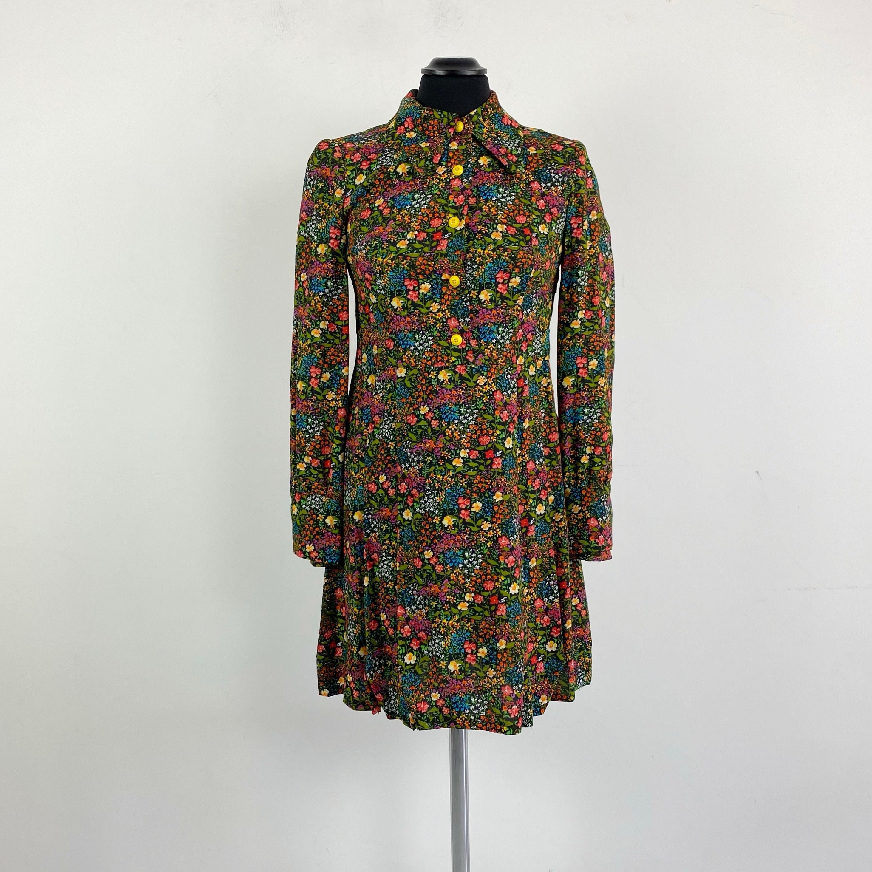 Vintage 70s Floral Dress Shirt Dress ...