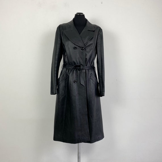Vintage black leather trench coat, real leather co