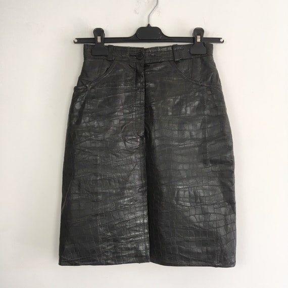 Vintage leather skirt, genuine leather mini skirt,