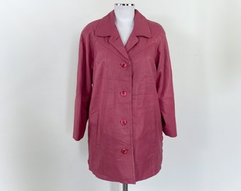 Vintage 90s Pink Leather Coat: Button-Front Genuine Leather, pink leather jacketJacket