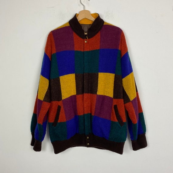 Multicolored wool cardigan jacket, colorful wool … - image 1