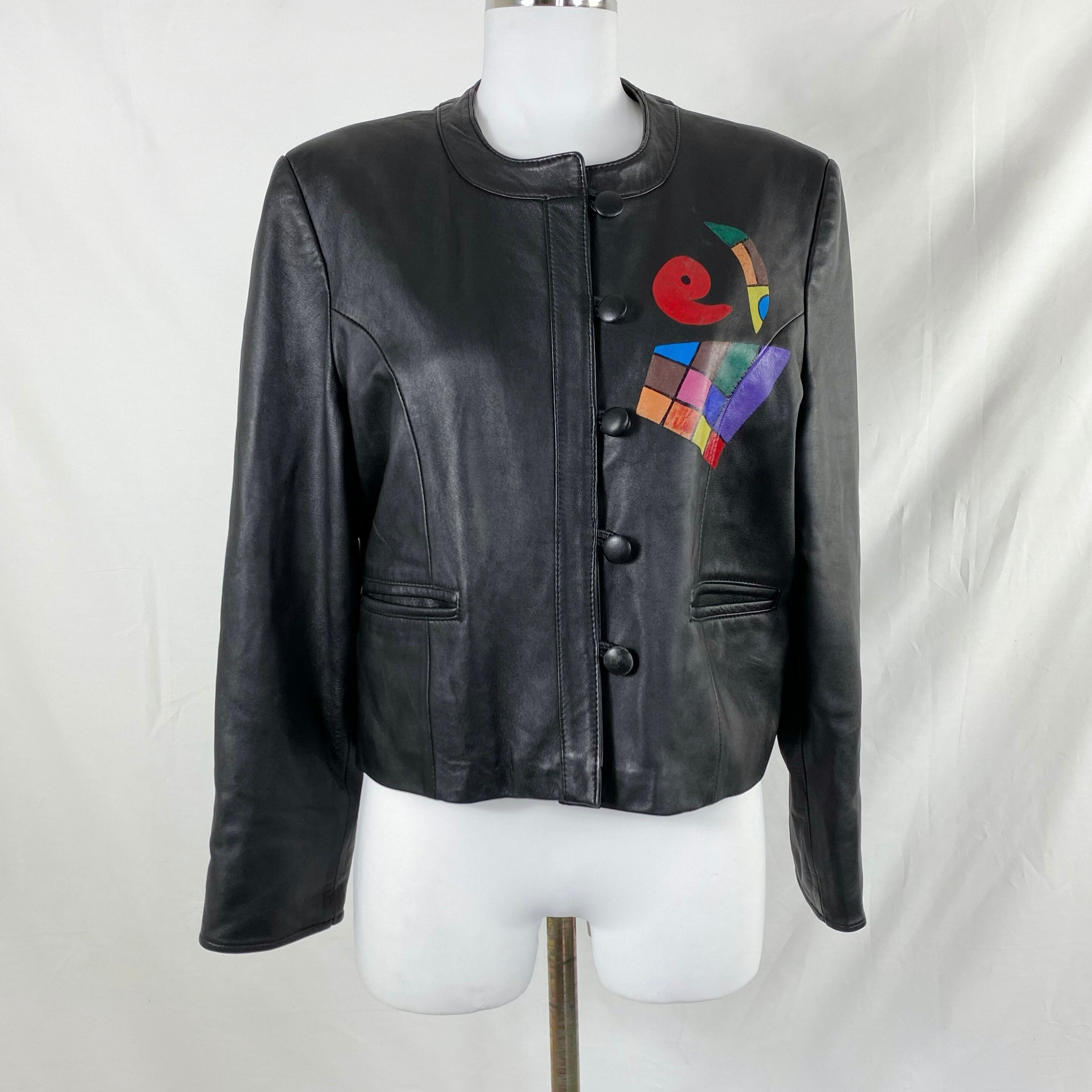 80s 90s Vintage Printed Leather Jacket Painted Leather - Etsy